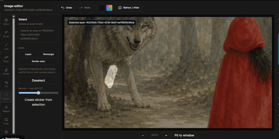 Lasso-selecting an area of the image to turn into a sticker.